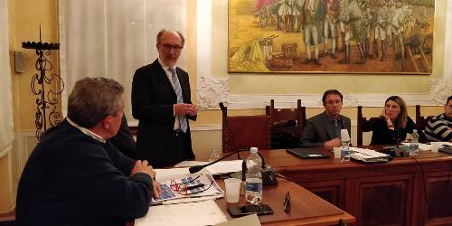 Il vicegovernatore FVG con delega alla Salute, Riccardo Riccardi, al consiglio comunale di Palmanova